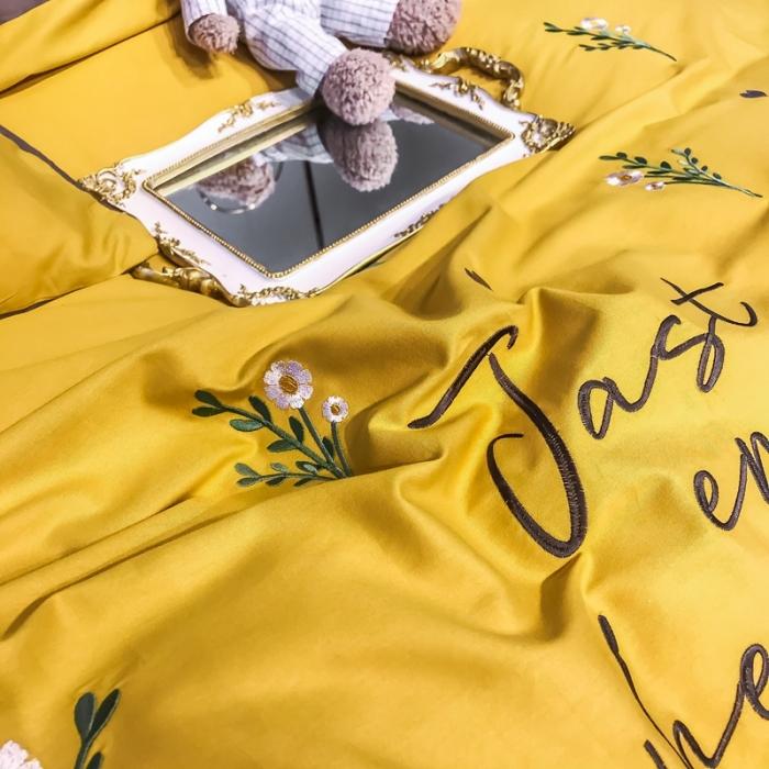 91家纺网 家纺一手货源 找家纺 眠帛家居 2020全棉绣花小清新四件套 麦卉姜黄