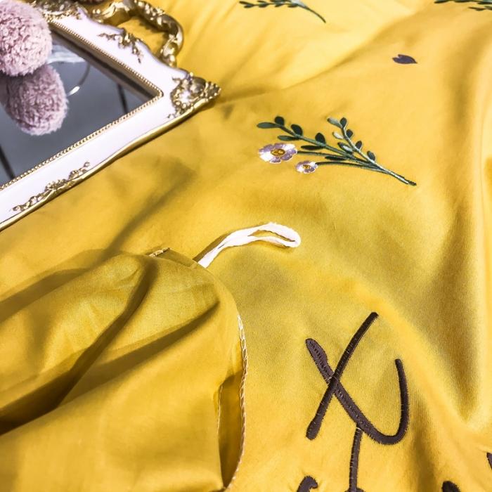 91家纺网 家纺一手货源 找家纺 眠帛家居 2020全棉绣花小清新四件套 麦卉姜黄