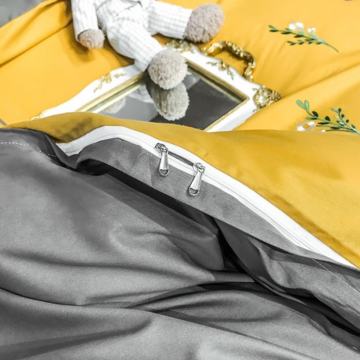 91家纺网 家纺一手货源 找家纺 眠帛家居 2020全棉绣花小清新四件套 麦卉姜黄