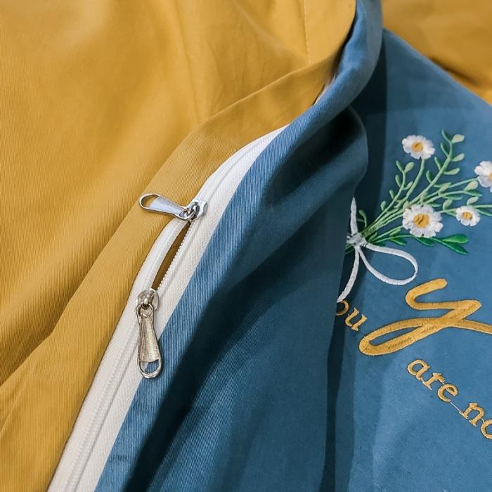 91家纺网 家纺一手货源 找家纺 眠帛家居 2020全棉绣花小清新四件套 麦卉月光蓝