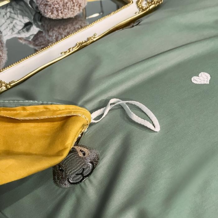 91家纺网 家纺一手货源 找家纺 眠帛家居 2020全棉绣花小清新四件套 伊凌灰绿