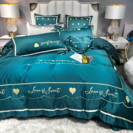 91家纺网 家纺一手货源 找家纺 （总）眠帛家居 2020新款60水洗真丝刺绣心心相印四件套