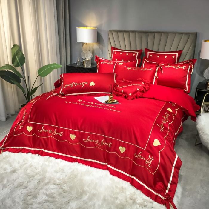 91家纺网 家纺一手货源 找家纺 （总）眠帛家居 2020新款60水洗真丝刺绣心心相印四件套