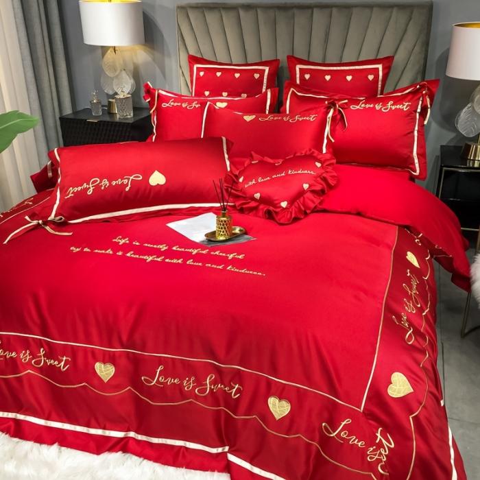 91家纺网 家纺一手货源 找家纺 （总）眠帛家居 2020新款60水洗真丝刺绣心心相印四件套