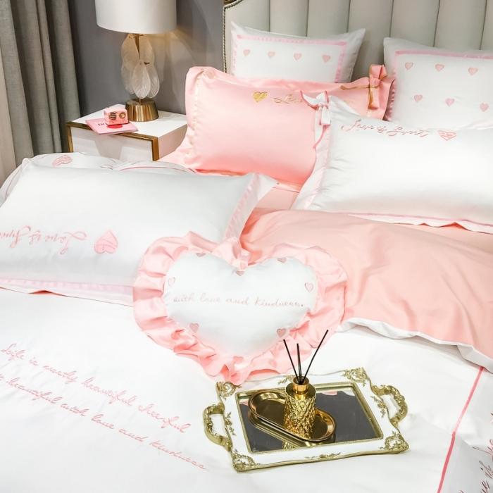 91家纺网 家纺一手货源 找家纺 眠帛家居 2020新款60水洗真丝刺绣心心相印四件套 白色