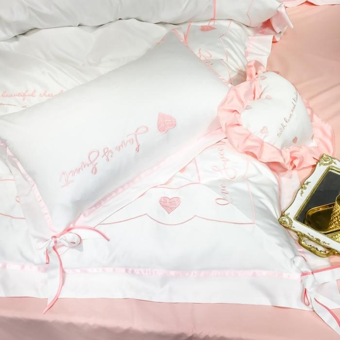 91家纺网 家纺一手货源 找家纺 眠帛家居 2020新款60水洗真丝刺绣心心相印四件套 白色