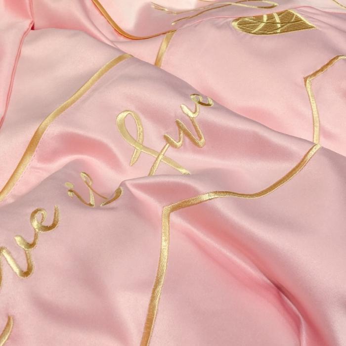 91家纺网 家纺一手货源 找家纺 眠帛家居 2020新款60水洗真丝刺绣心心相印四件套 粉色