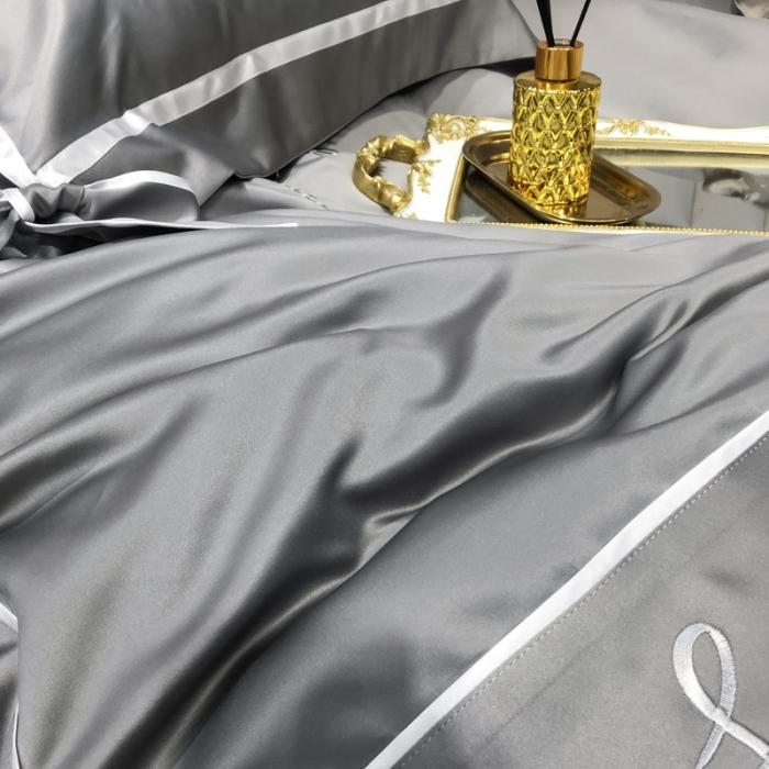 91家纺网 家纺一手货源 找家纺 眠帛家居 2020新款60水洗真丝刺绣心心相印四件套 灰色