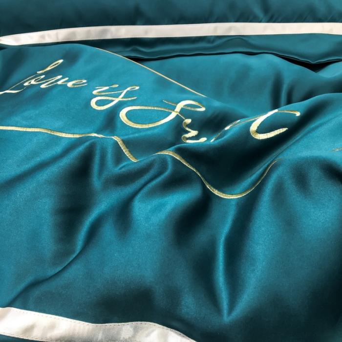 91家纺网 家纺一手货源 找家纺 眠帛家居 2020新款60水洗真丝刺绣心心相印四件套 绿色