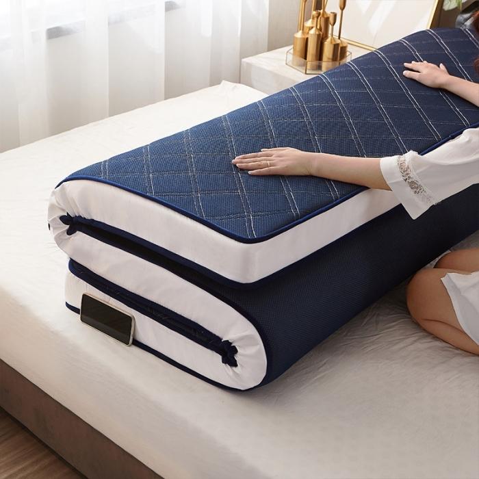 91家纺网 家纺一手货源 找家纺 欣罗兰垫业 2022三明治针织记忆棉床垫 斜纹蓝