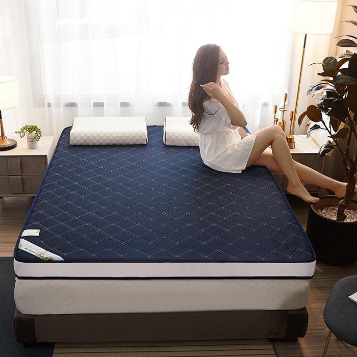 91家纺网 家纺一手货源 找家纺 欣罗兰垫业 2022三明治针织记忆棉床垫 斜纹蓝