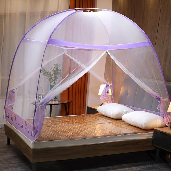 91家纺网 家纺一手货源 找家纺 博诺蚊帐 2021新款加高防蚊魔术蚊帐 可爱猫咪-紫