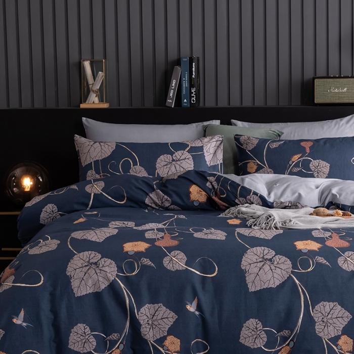 91家纺网 家纺一手货源 找家纺 HL原创 2020春夏新款13070全棉四件套 瑾年叶影