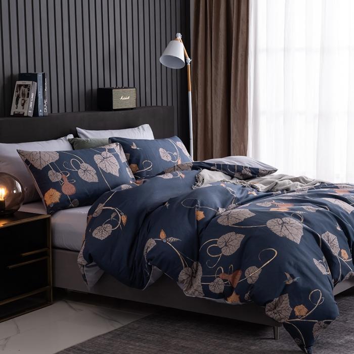 91家纺网 家纺一手货源 找家纺 HL原创 2020春夏新款13070全棉四件套 瑾年叶影