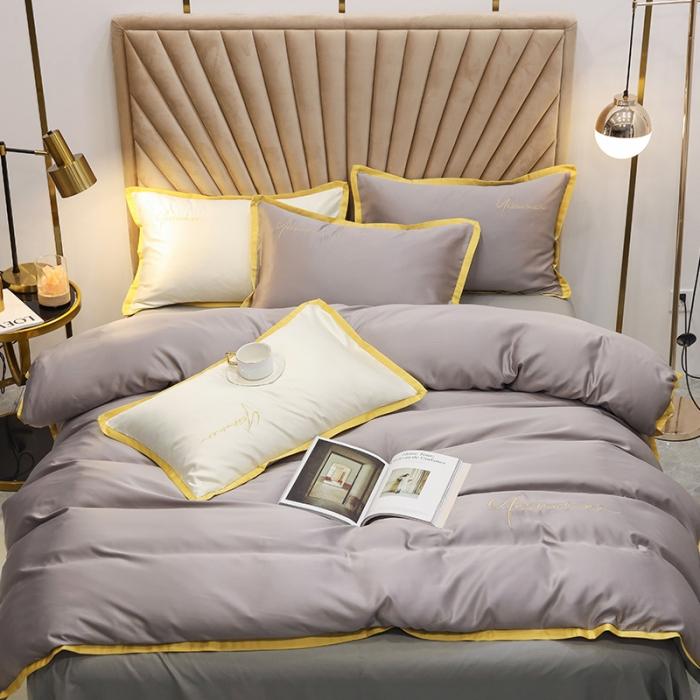 91家纺网 家纺一手货源 找家纺 安妮家居 2020新款全棉水洗真丝凯茜四件套新实拍 光泽灰