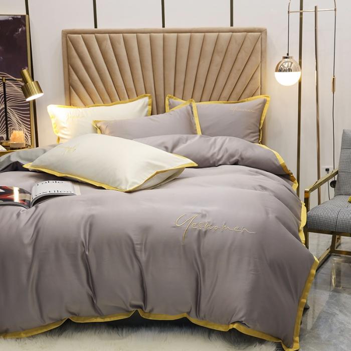 91家纺网 家纺一手货源 找家纺 安妮家居 2020新款全棉水洗真丝凯茜四件套新实拍 光泽灰