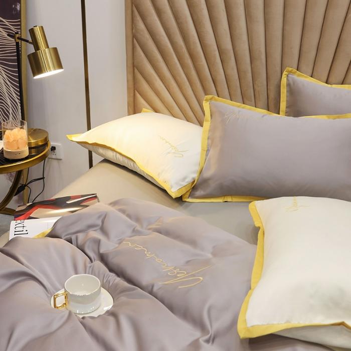 91家纺网 家纺一手货源 找家纺 安妮家居 2020新款全棉水洗真丝凯茜四件套新实拍 光泽灰