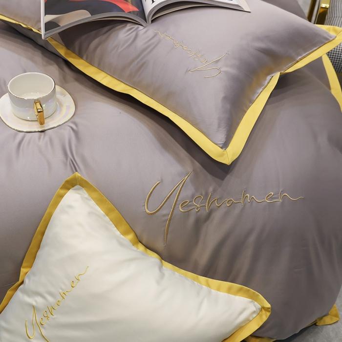 91家纺网 家纺一手货源 找家纺 安妮家居 2020新款全棉水洗真丝凯茜四件套新实拍 光泽灰