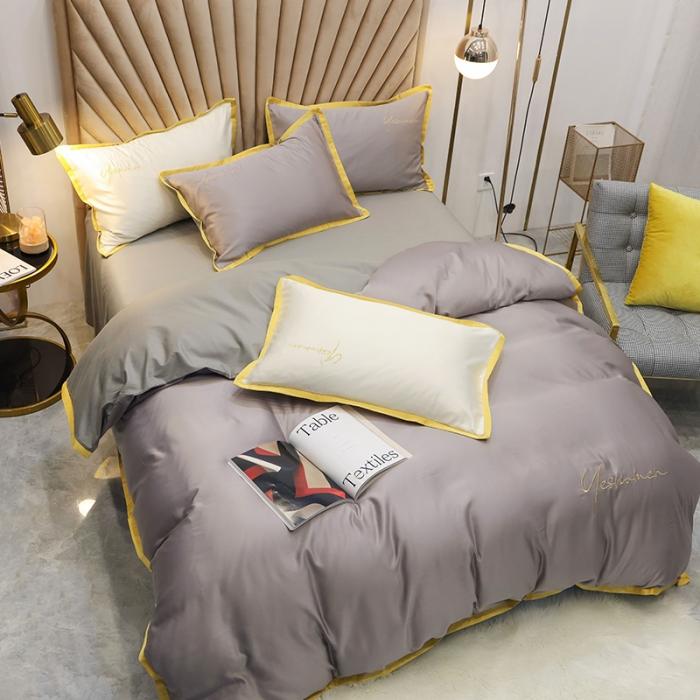 91家纺网 家纺一手货源 找家纺 安妮家居 2020新款全棉水洗真丝凯茜四件套新实拍 光泽灰