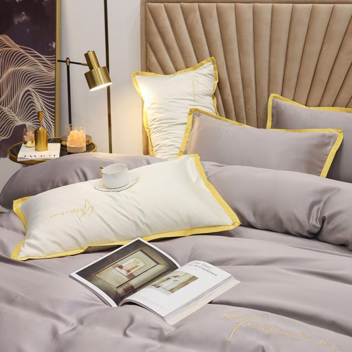 91家纺网 家纺一手货源 找家纺 安妮家居 2020新款全棉水洗真丝凯茜四件套新实拍 光泽灰