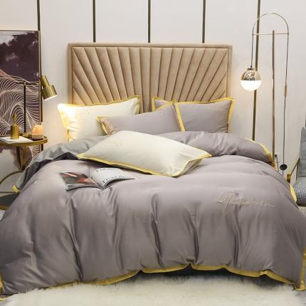 安妮家居 2020新款全棉水洗真丝凯茜四件套新实拍 光泽灰