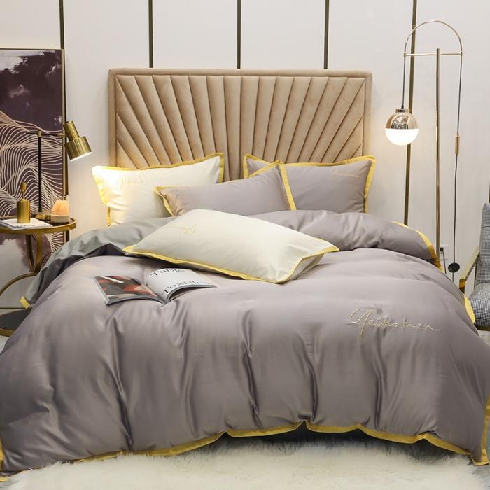 91家纺网 家纺一手货源 找家纺 安妮家居 2020新款全棉水洗真丝凯茜四件套新实拍 光泽灰