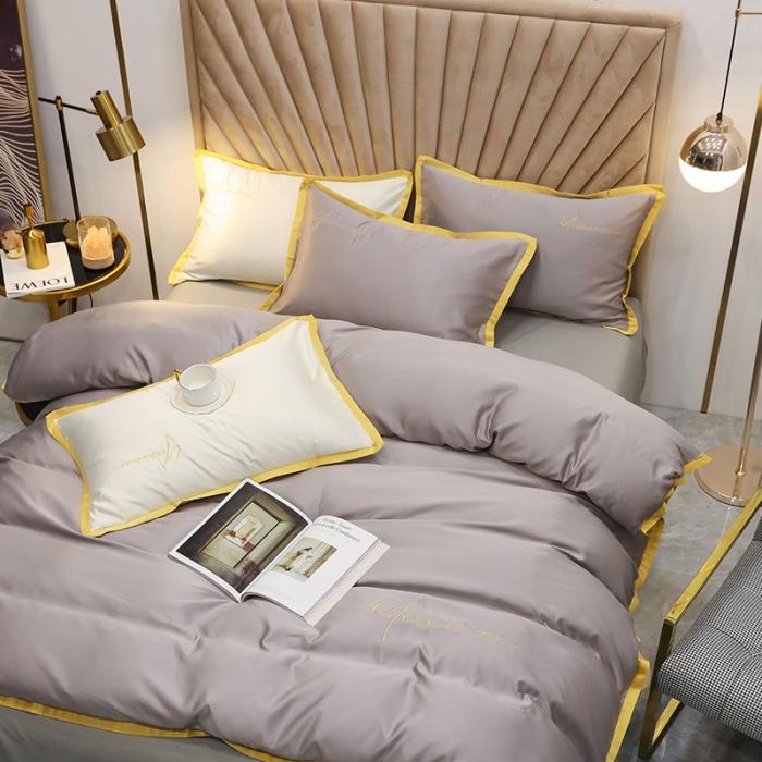 91家纺网 家纺一手货源 找家纺 安妮家居 2020新款全棉水洗真丝凯茜四件套新实拍 光泽灰