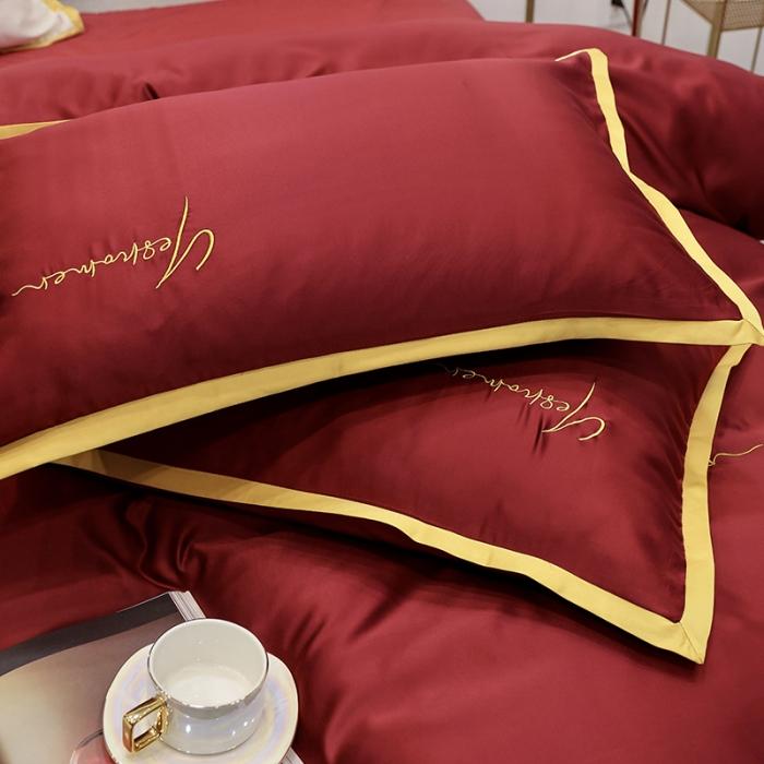 91家纺网 家纺一手货源 找家纺 安妮家居 2020新款全棉水洗真丝凯茜四件套新实拍 酒红