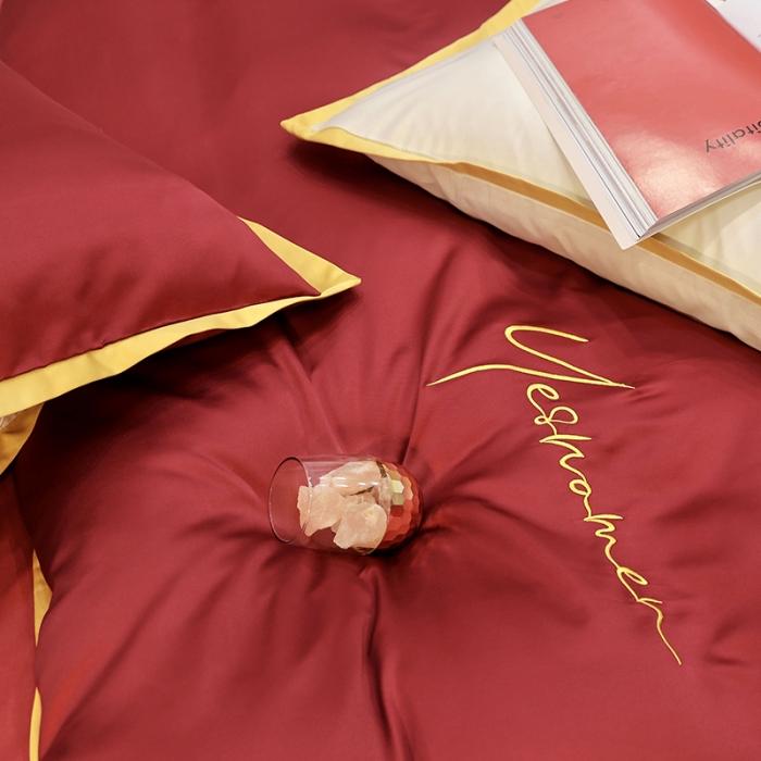 91家纺网 家纺一手货源 找家纺 安妮家居 2020新款全棉水洗真丝凯茜四件套新实拍 酒红