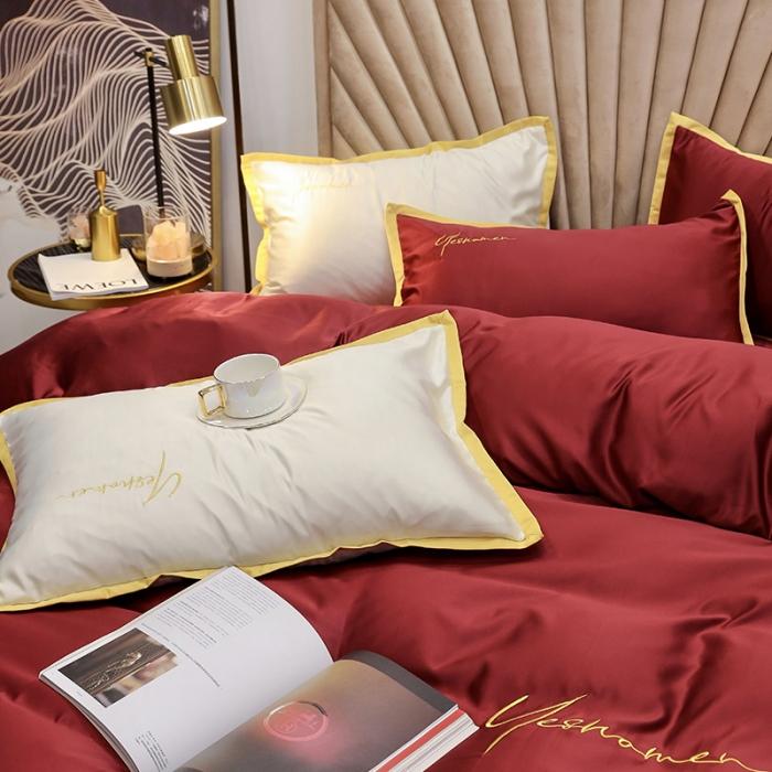 91家纺网 家纺一手货源 找家纺 安妮家居 2020新款全棉水洗真丝凯茜四件套新实拍 酒红