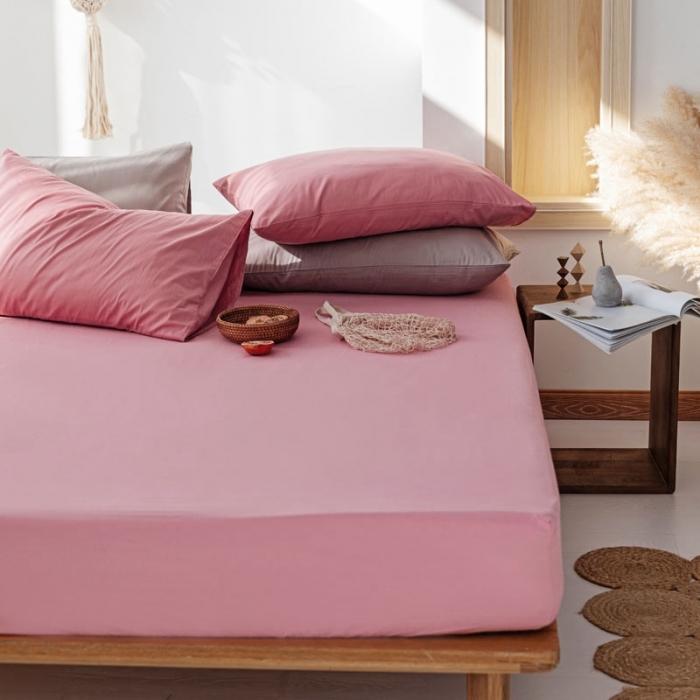 91家纺网 家纺一手货源 找家纺 梦家居 2020新款全棉纯色单品床笠 豆沙色