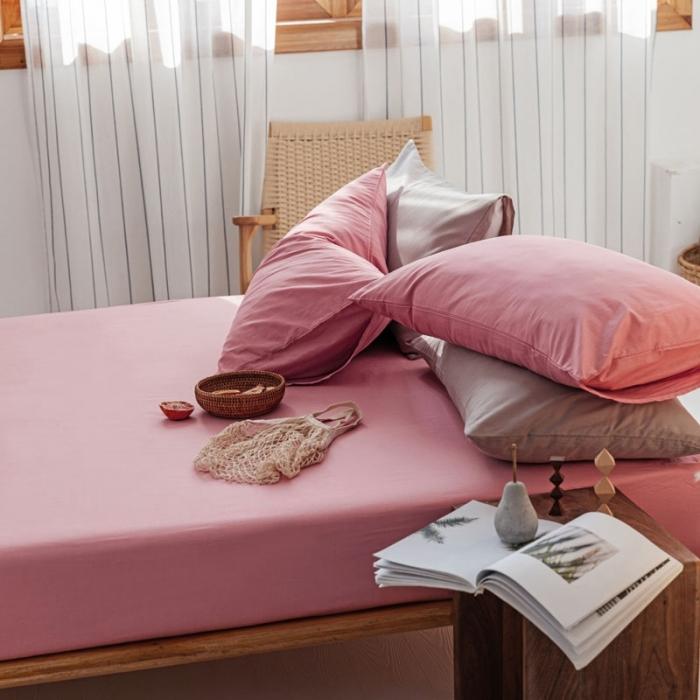 91家纺网 家纺一手货源 找家纺 梦家居 2020新款全棉纯色单品床笠 豆沙色