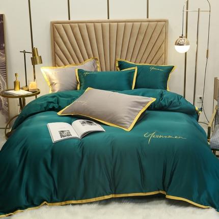 91家纺网 家纺一手货源 找家纺 安妮家居 2020新款全棉水洗真丝凯茜四件套新实拍 墨绿