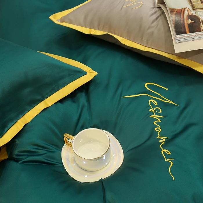 91家纺网 家纺一手货源 找家纺 安妮家居 2020新款全棉水洗真丝凯茜四件套新实拍 墨绿