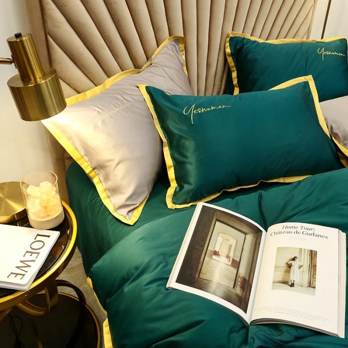 91家纺网 家纺一手货源 找家纺 安妮家居 2020新款全棉水洗真丝凯茜四件套新实拍 墨绿