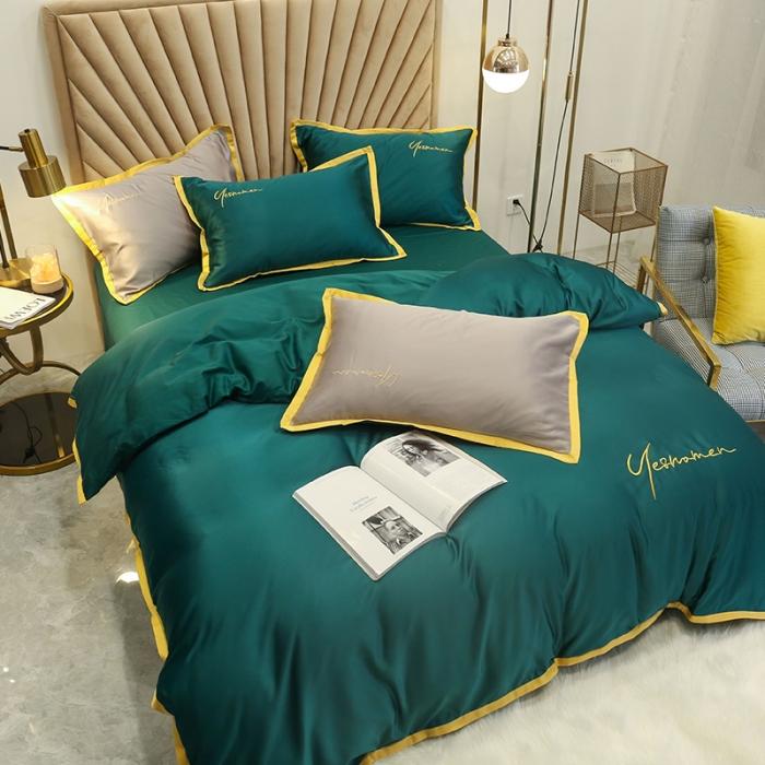 91家纺网 家纺一手货源 找家纺 安妮家居 2020新款全棉水洗真丝凯茜四件套新实拍 墨绿