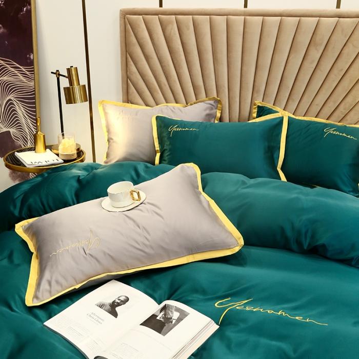 91家纺网 家纺一手货源 找家纺 安妮家居 2020新款全棉水洗真丝凯茜四件套新实拍 墨绿