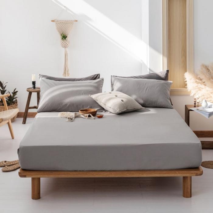 91家纺网 家纺一手货源 找家纺 梦家居 2020新款全棉纯色单品床笠 浅灰色