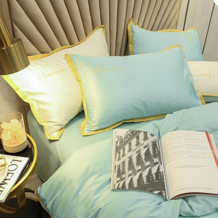 91家纺网 家纺一手货源 找家纺 安妮家居 2020新款全棉水洗真丝凯茜四件套新实拍 松石绿