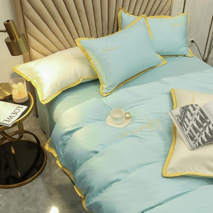 91家纺网 家纺一手货源 找家纺 安妮家居 2020新款全棉水洗真丝凯茜四件套新实拍 松石绿