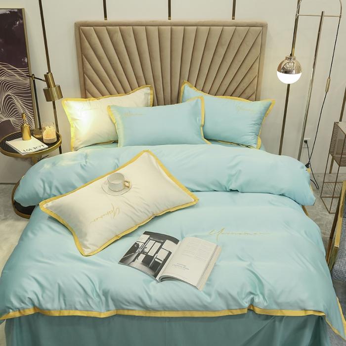 91家纺网 家纺一手货源 找家纺 安妮家居 2020新款全棉水洗真丝凯茜四件套新实拍 松石绿