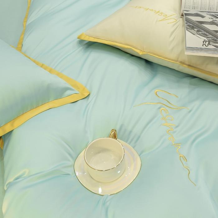 91家纺网 家纺一手货源 找家纺 安妮家居 2020新款全棉水洗真丝凯茜四件套新实拍 松石绿