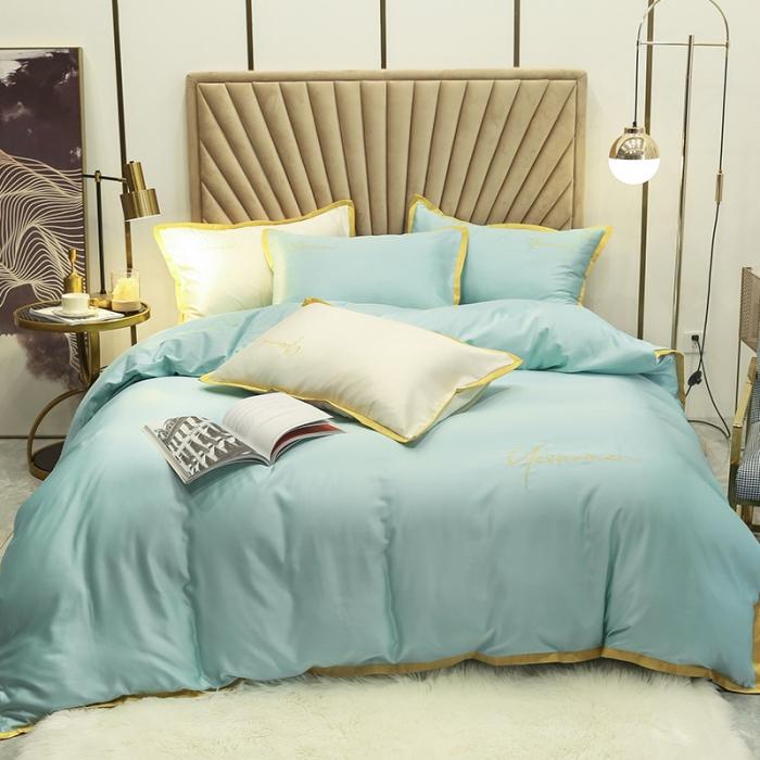 91家纺网 家纺一手货源 找家纺 安妮家居 2020新款全棉水洗真丝凯茜四件套新实拍 松石绿