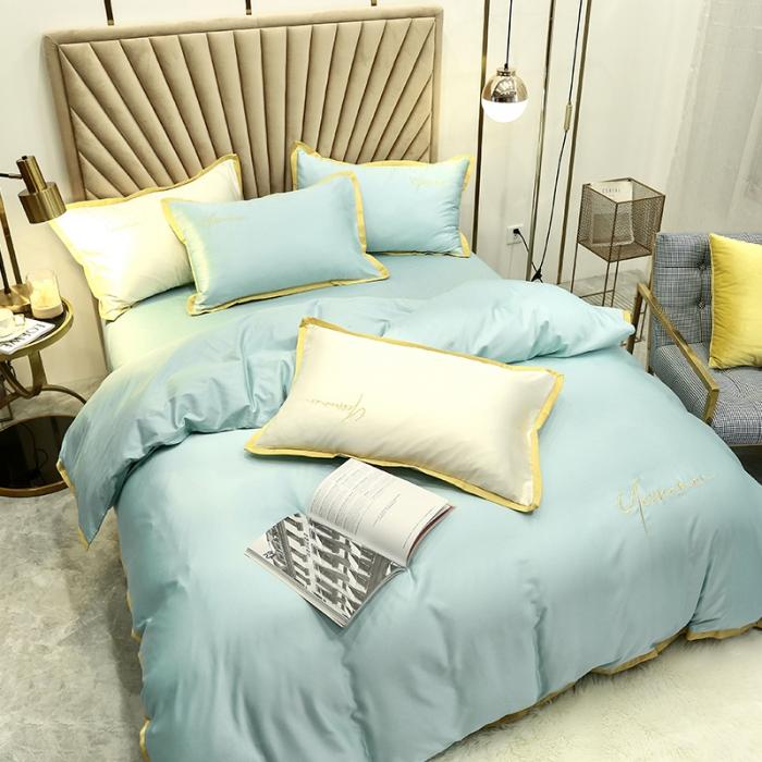 91家纺网 家纺一手货源 找家纺 安妮家居 2020新款全棉水洗真丝凯茜四件套新实拍 松石绿