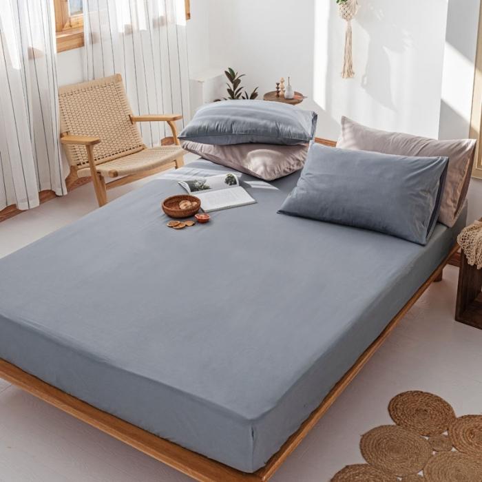 91家纺网 家纺一手货源 找家纺 梦家居 2020新款全棉纯色单品床笠 雾蓝色