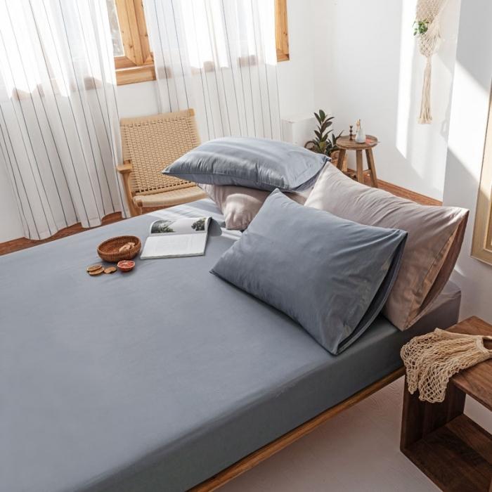 91家纺网 家纺一手货源 找家纺 梦家居 2020新款全棉纯色单品床笠 雾蓝色