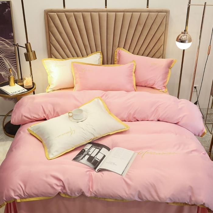 91家纺网 家纺一手货源 找家纺 安妮家居 2020新款全棉水洗真丝凯茜四件套新实拍 玉粉