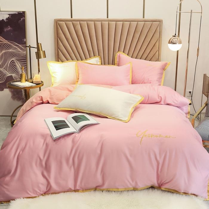 91家纺网 家纺一手货源 找家纺 安妮家居 2020新款全棉水洗真丝凯茜四件套新实拍 玉粉