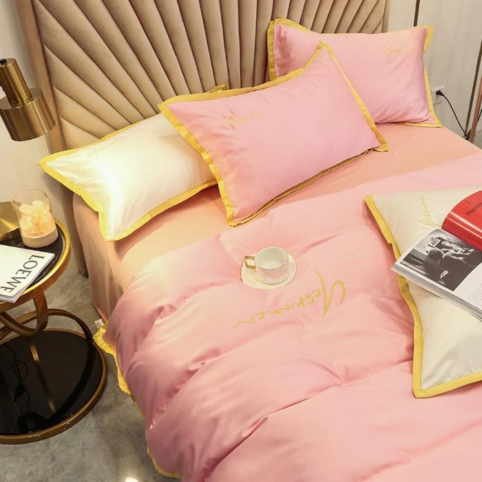 91家纺网 家纺一手货源 找家纺 安妮家居 2020新款全棉水洗真丝凯茜四件套新实拍 玉粉