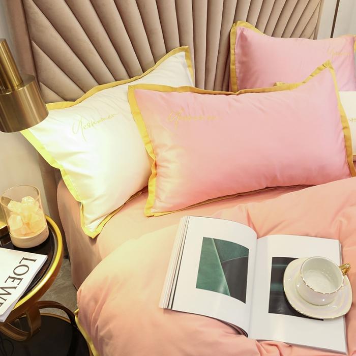 91家纺网 家纺一手货源 找家纺 安妮家居 2020新款全棉水洗真丝凯茜四件套新实拍 玉粉